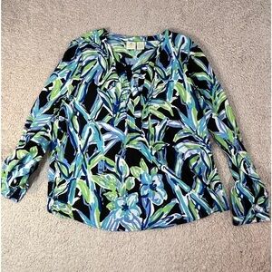 Caribbean Joe's Floral Hawaiian Top Tunic Size Large Palms Tropical Vacation